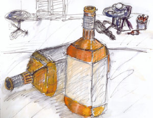 Drawing of whiskey bottles